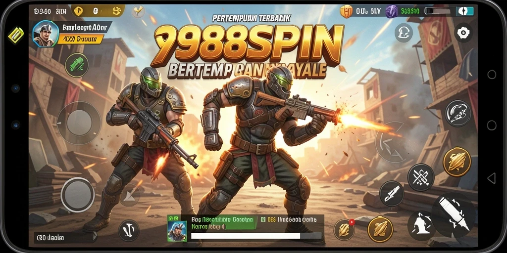 Tangkapan layar aksi mendebarkan di 988SPIN dengan karakter bertempur di arena.