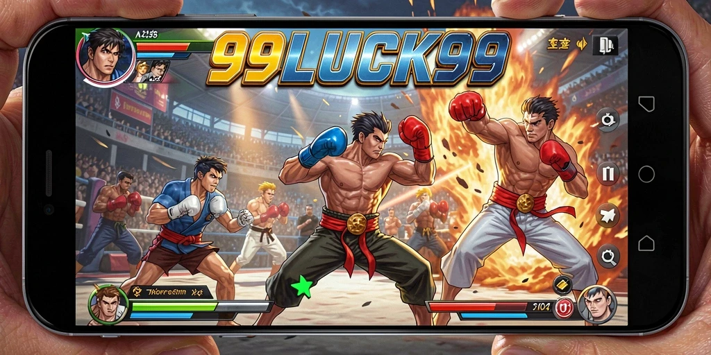 Gameplay seru di 99LUCK99 dengan karakter bertarung.