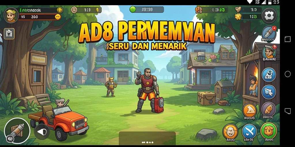 Screenshot gameplay AW8 yang menunjukkan kemajuan dalam permainan Idle.