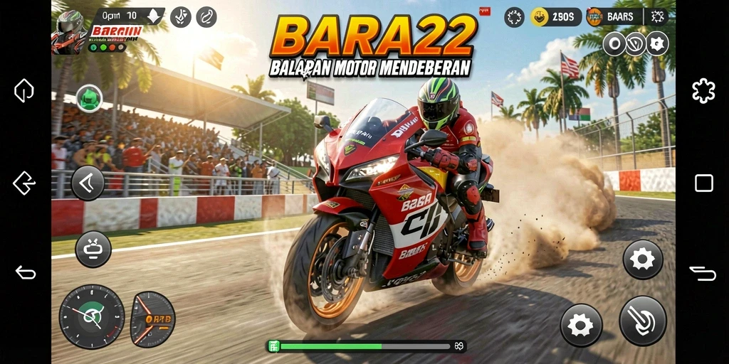 Gameplay seru BARA22 dengan balapan motor yang mendebarkan.