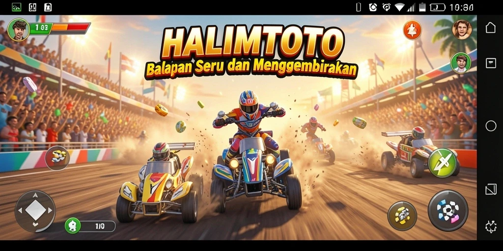 Tampilan screenshot HALIMTOTO menampilkan gameplay balap yang intens.