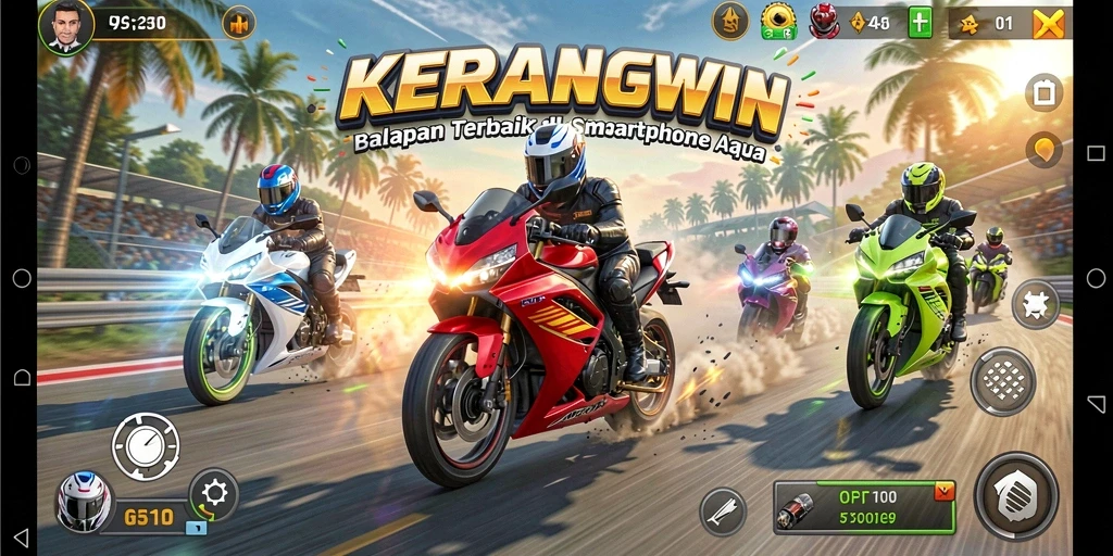Gameplay seru KERANGWIN dengan balapan motor di lintasan yang penuh tantangan.