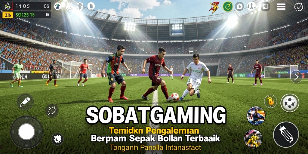 Tampilan gameplay SOBATGAMING dengan aksi sepak bola seru.