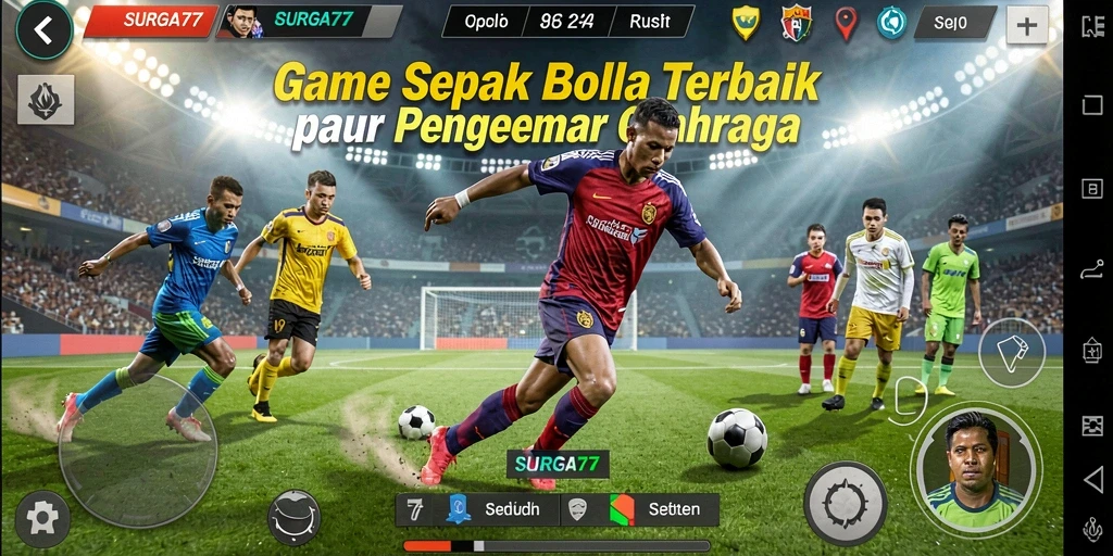Screenshot gameplay SURGA77 menampilkan aksi seru dalam pertandingan sepak bola.