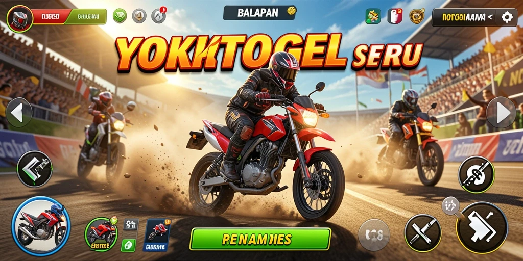 Screenshot gameplay YOKTOGEL menampilkan balapan motor yang mendebarkan.